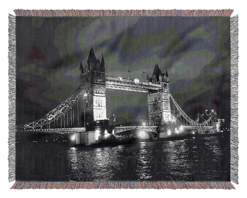 London Bridge At Night B n W Woven Blanket