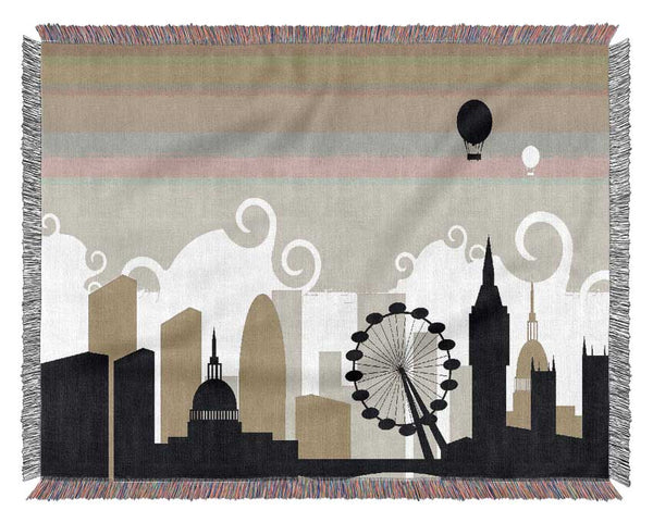 London City Outline Beige Woven Blanket