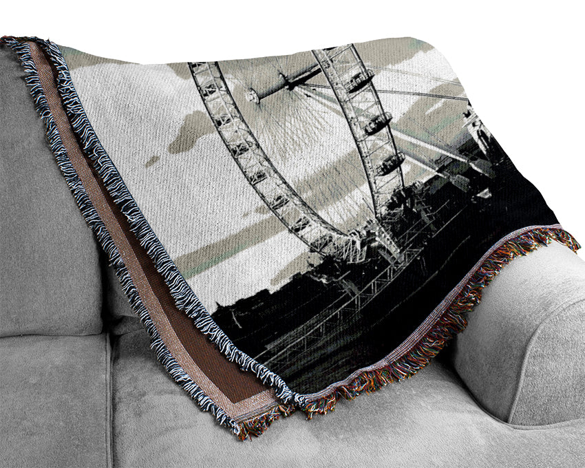London Eye Clouds B n W Woven Blanket