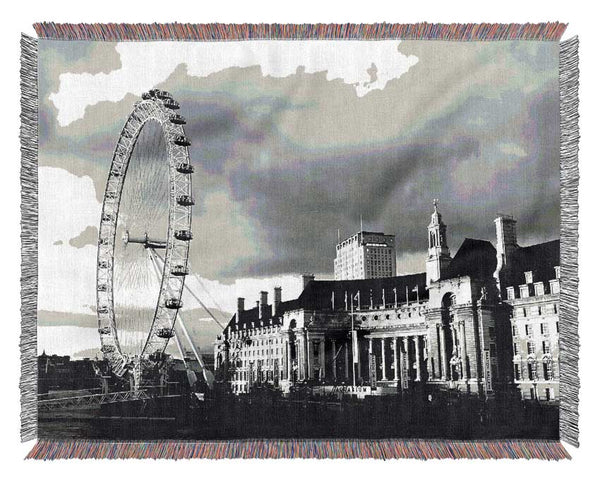 London Eye Clouds B n W Woven Blanket