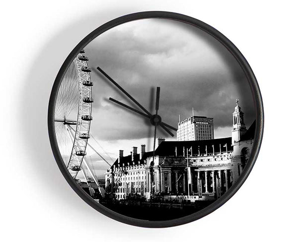 London Eye Clouds B n W Clock - Wallart-Direct UK