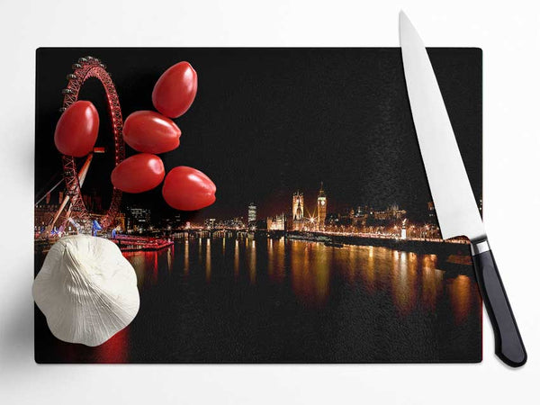 London Eye Red Water Reflections Glass Chopping Board