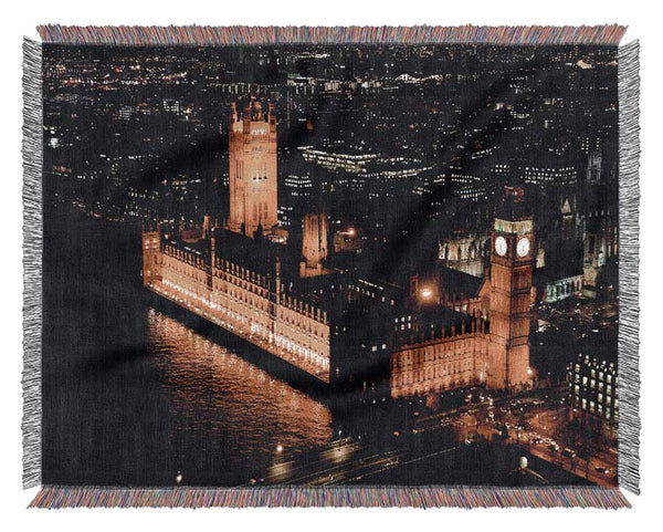 London Houses Of Parliament Ariel View Woven Blanket