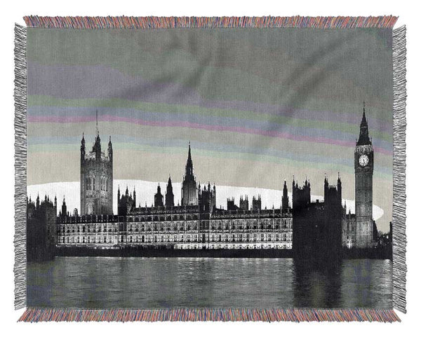 London Houses Of Parliament B n W Woven Blanket