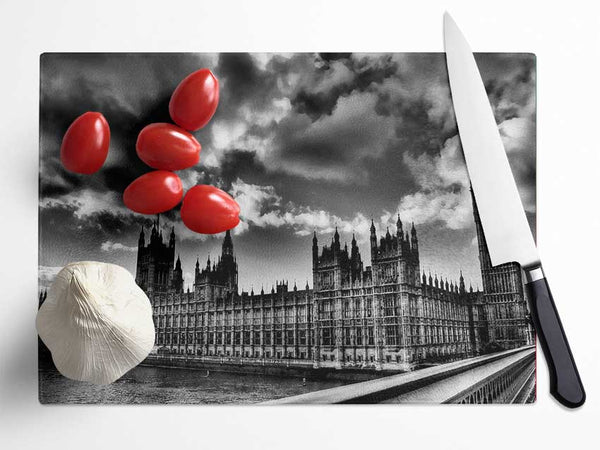 London Houses Of Parliament B n W Storm Clouds Glass Chopping Board