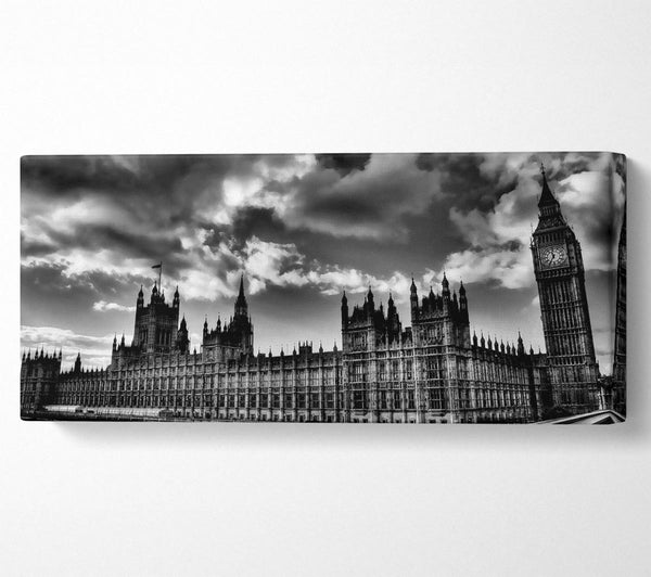 London, Häuser des Parlaments, B n W, Gewitterwolken