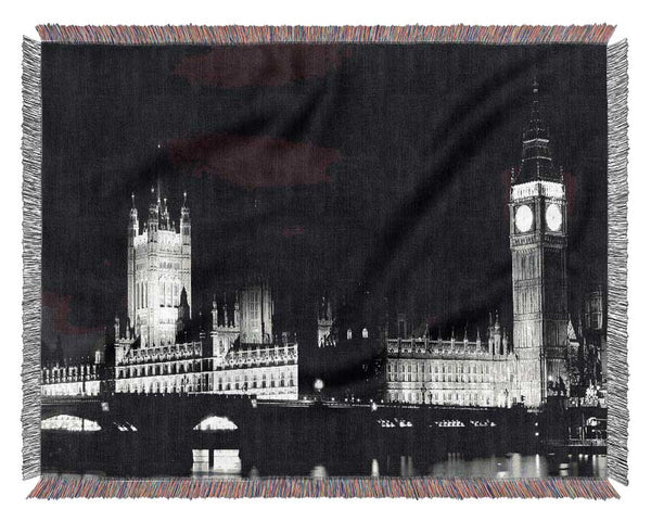 London Houses Of Parliament Dark Nights Woven Blanket