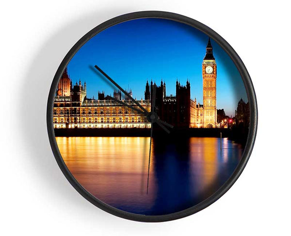 London Houses Of Parliament Night Reflections Clock - Wallart-Direct UK