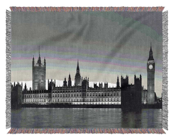 London Houses Of Parliament On The Thames B n W Woven Blanket