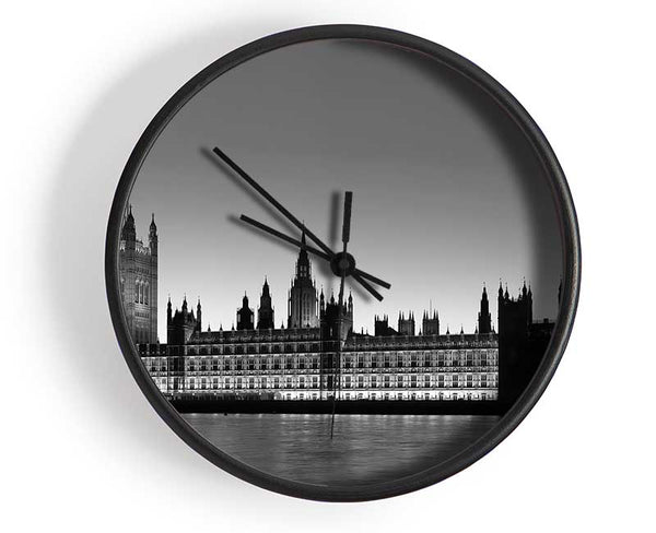 London Houses Of Parliament On The Thames B n W Clock - Wallart-Direct UK