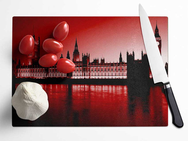 London Houses Of Parliament Red Glass Chopping Board