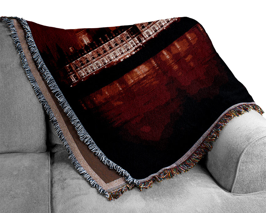 London Houses Of Parliament Red Woven Blanket