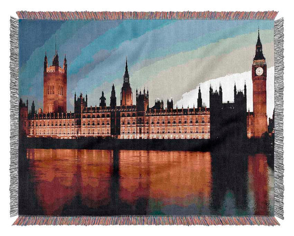 London Houses Of Parliament Reflections Woven Blanket