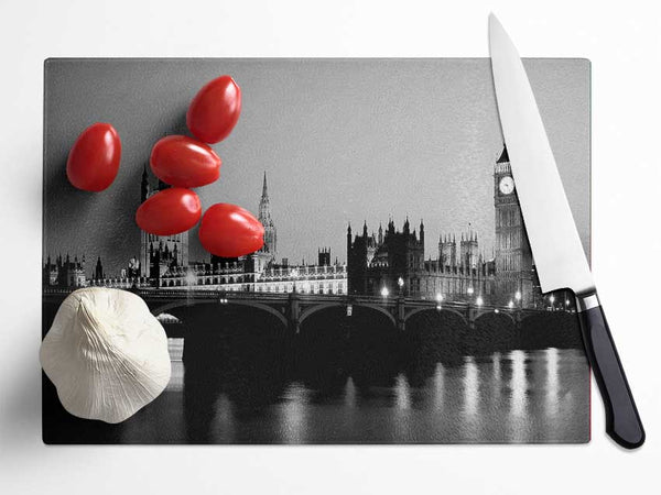 London Houses Of Parliament With Big Ben B n W Glass Chopping Board