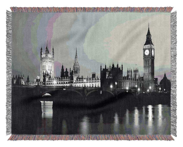 London Houses Of Parliament With Big Ben B n W Woven Blanket