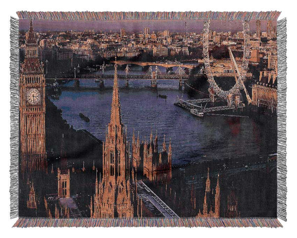 London Morning Glow Over The Thames Woven Blanket