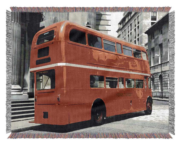 London Red Double Decker Bus Woven Blanket
