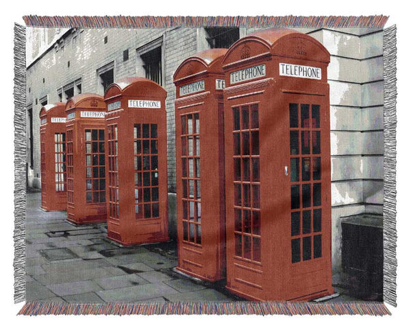 London Red Telephone Boxes Woven Blanket