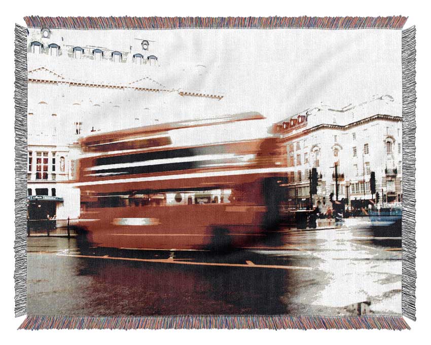London Retro Red Bus Woven Blanket