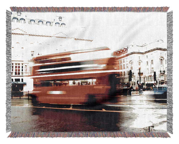 London Retro Red Bus Woven Blanket