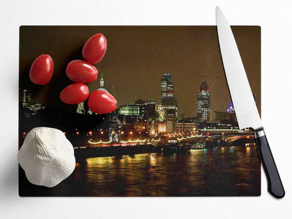 London St Pauls At Night Glass Chopping Board