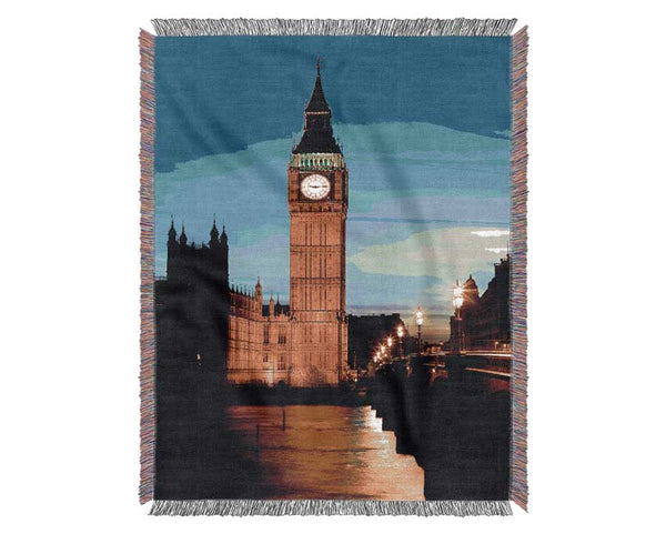 London Thames Reflection Of Big Ben Woven Blanket