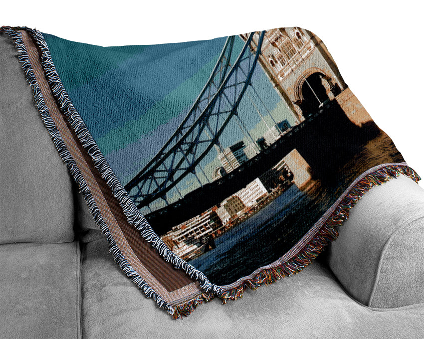 London Tower Bridge Blue Days Woven Blanket