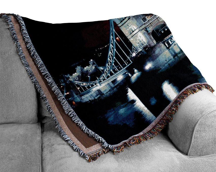 London Tower Bridge Night Vision Woven Blanket