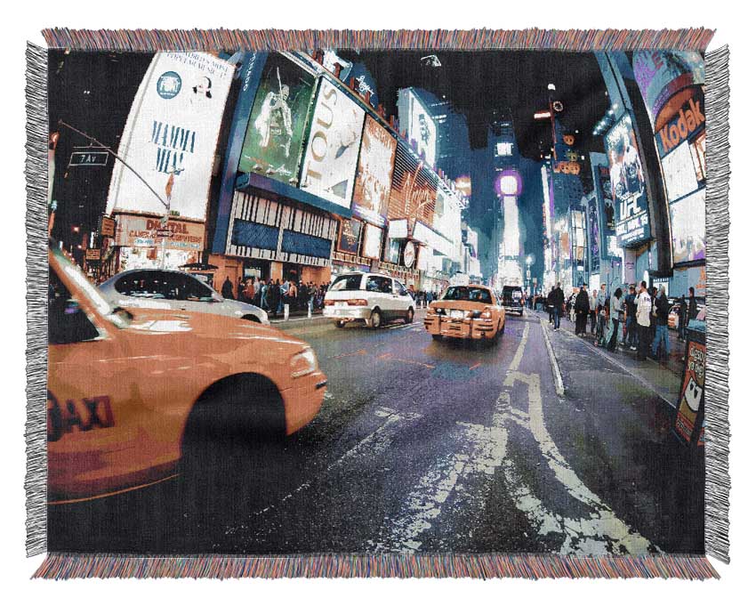 Yellow Cab New York Broadway Drive Woven Blanket