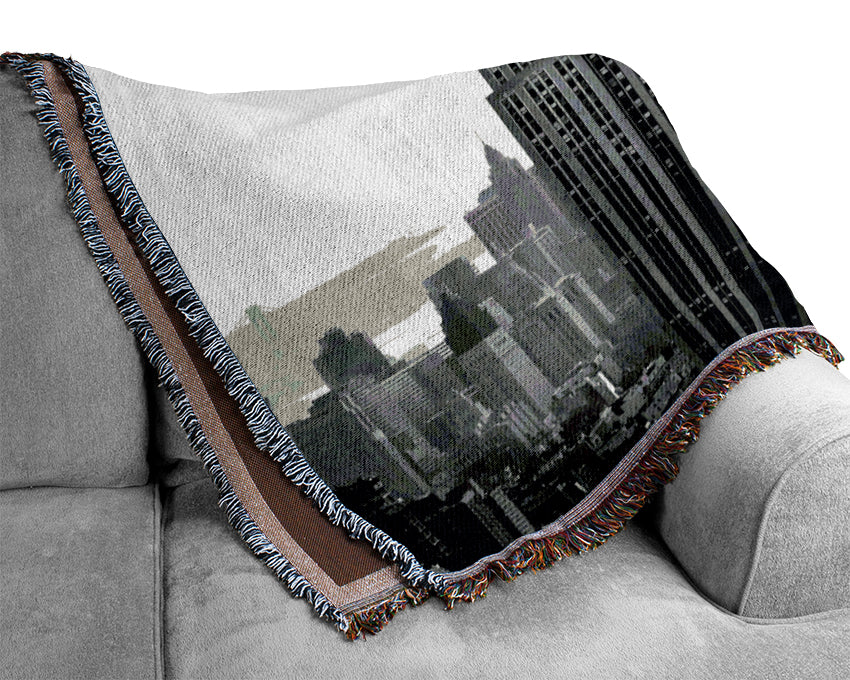 New York City Empire State B n W Skies Woven Blanket
