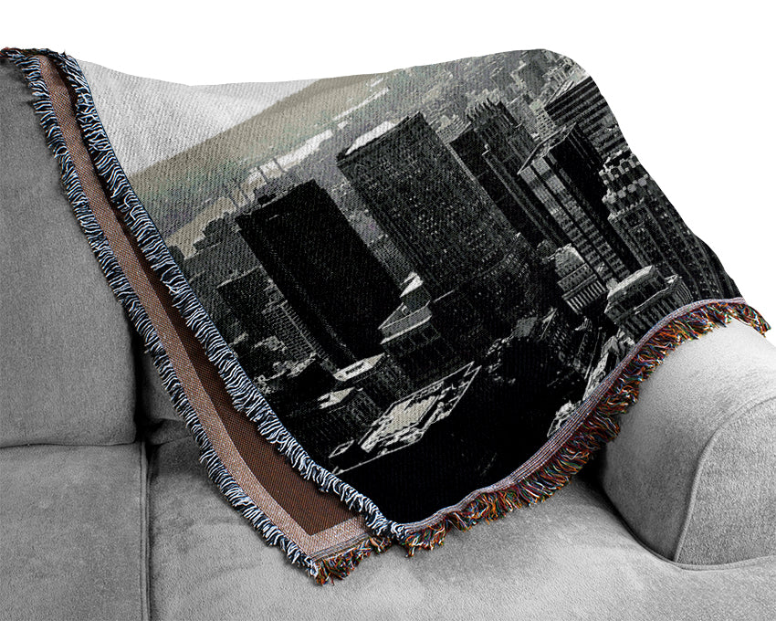 New York City Skyscrapers B n W Woven Blanket
