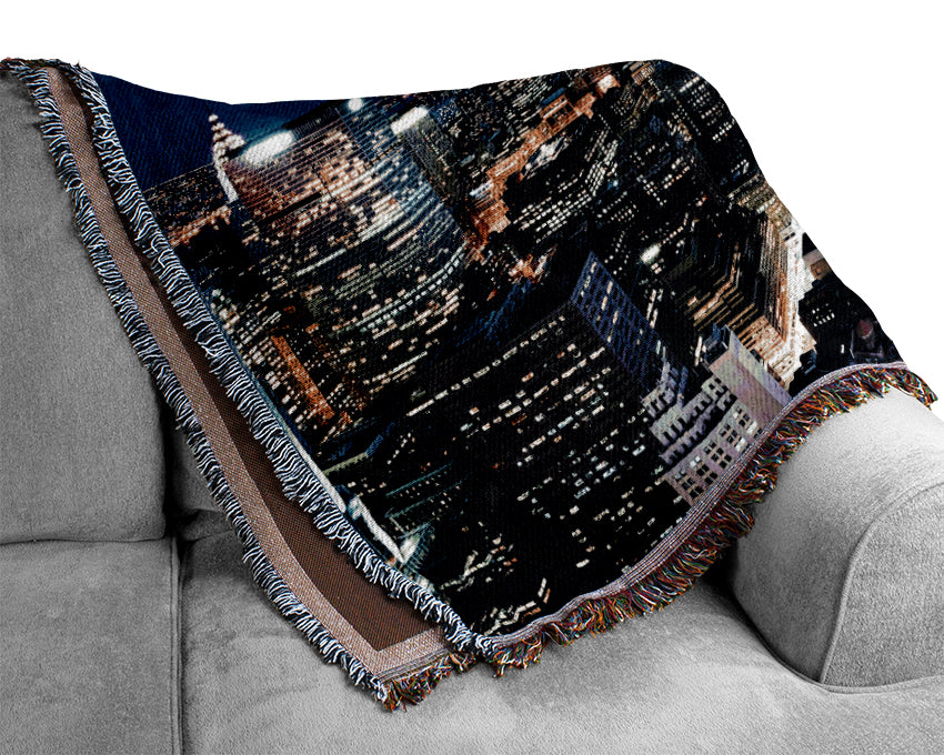 New York City Blue Ariel View Woven Blanket