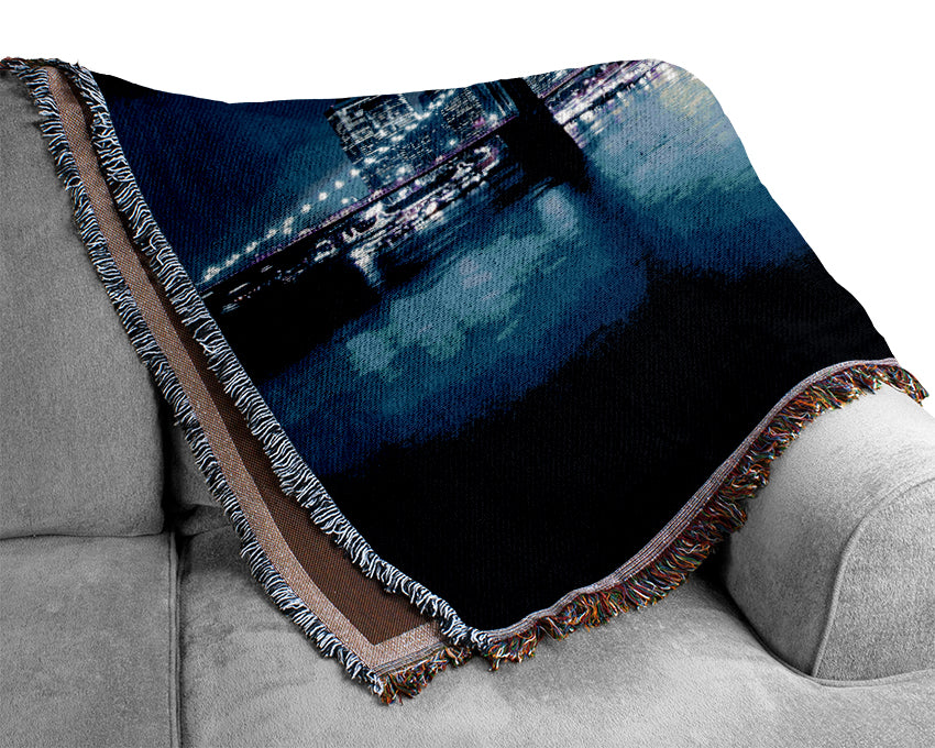 New York City Brooklyn Bridge Ariel Night View Woven Blanket