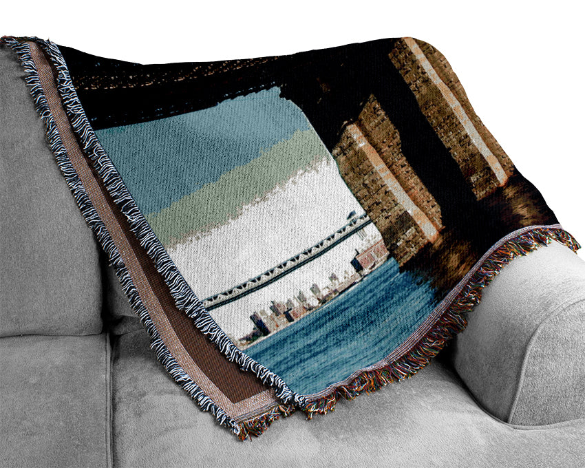 New York City Brooklyn Bridge By Day Woven Blanket