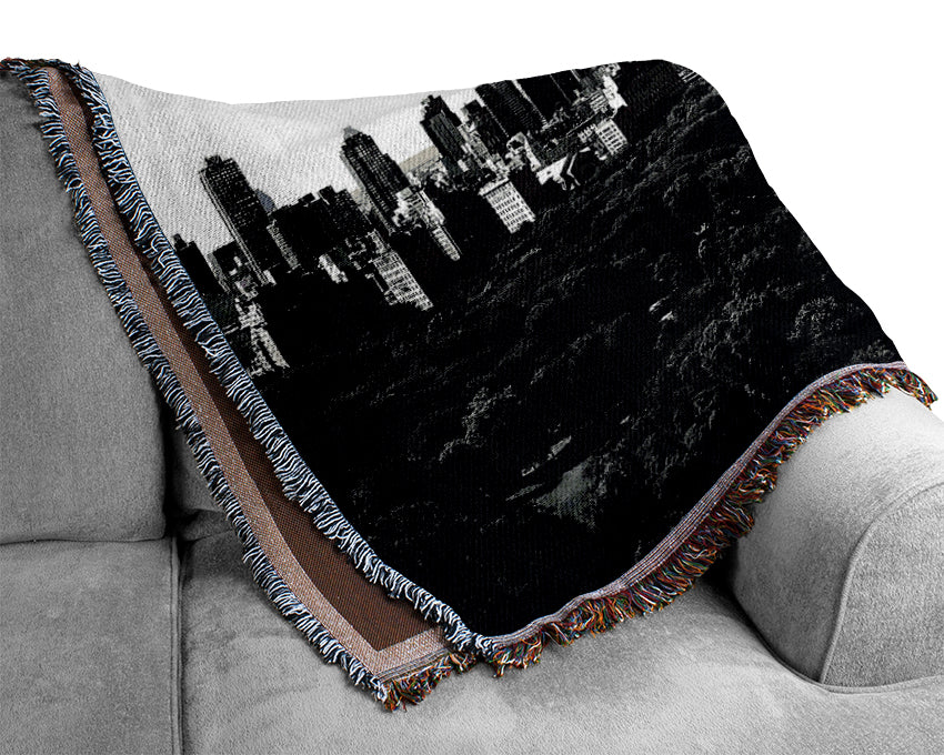 New York City Central Park From Above B n W Woven Blanket