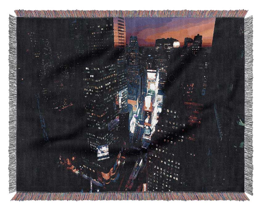 New York City Pink Skies From Above Woven Blanket