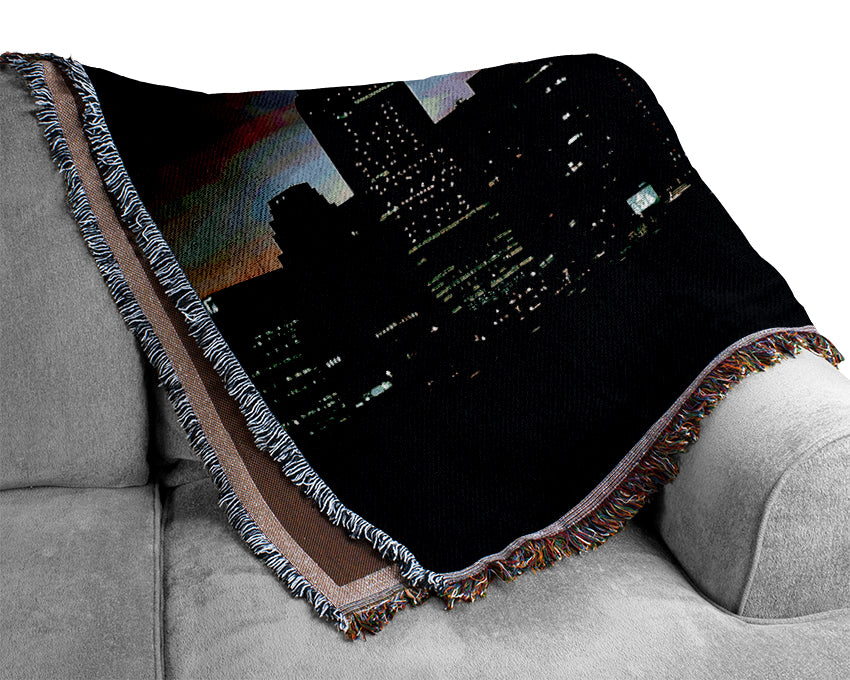 New York City Twin Towers At Night Woven Blanket