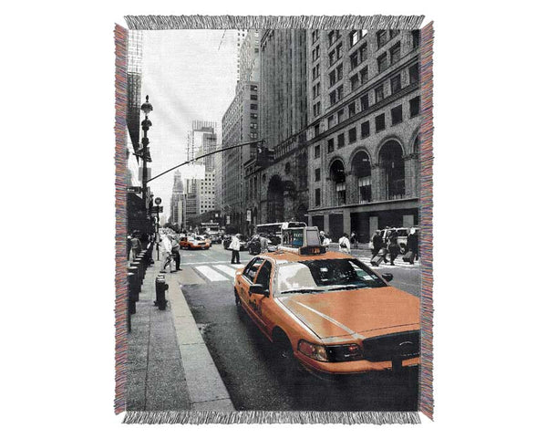 New York City Yellow Taxi Cab On B n W Woven Blanket
