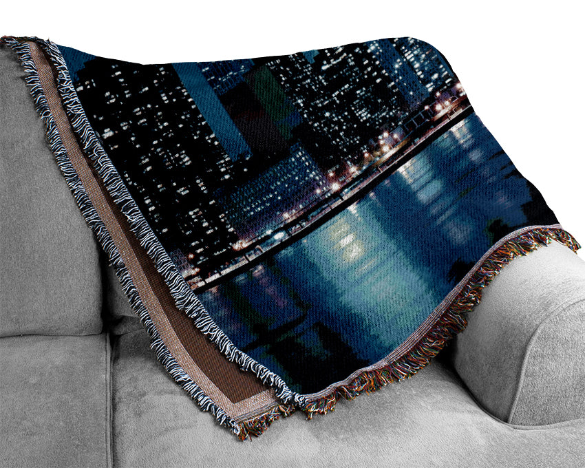 New York Empire State Blue Nights Woven Blanket