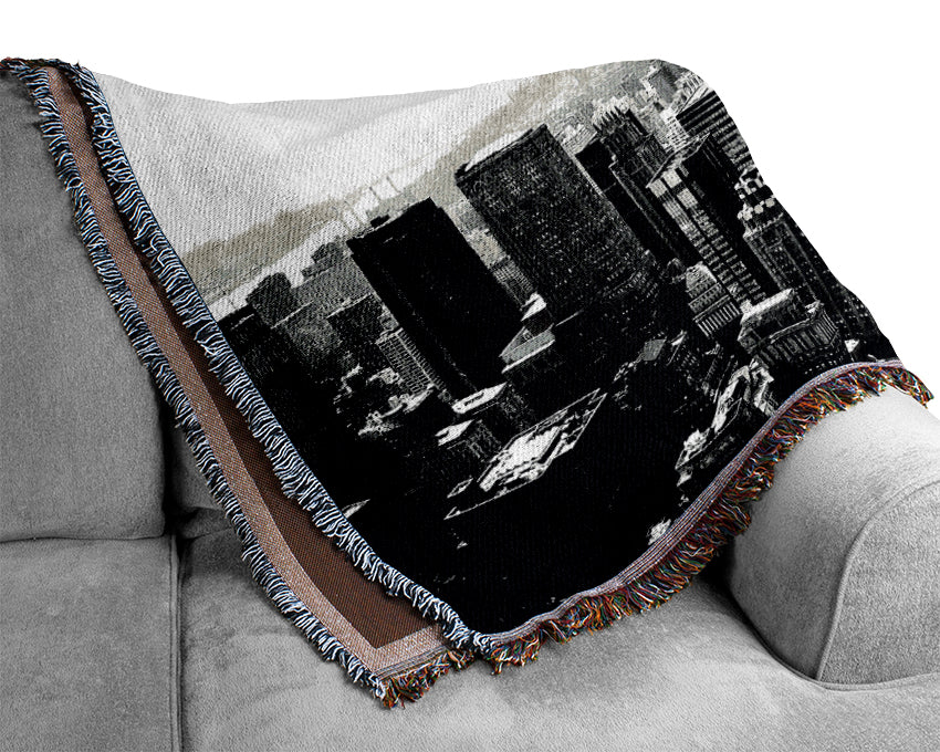 New York Empire State Skyline B n W Woven Blanket