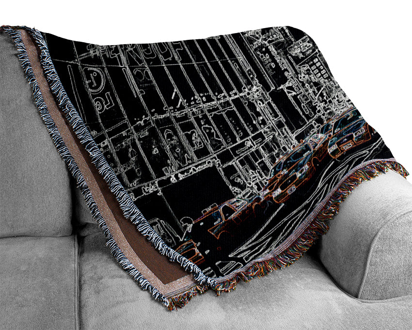 New York Street Taxi Psychedelic Woven Blanket