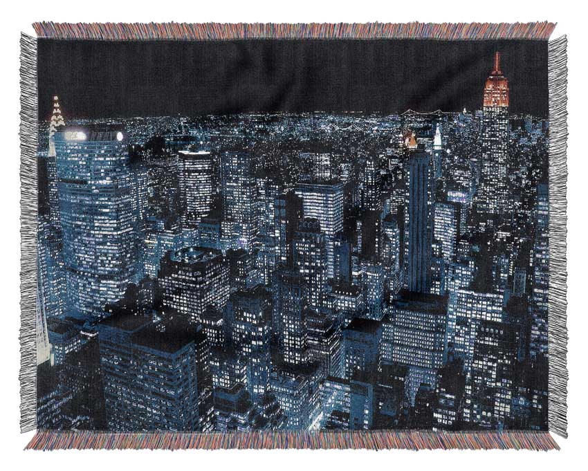 New York City Night Blues Red Top Woven Blanket