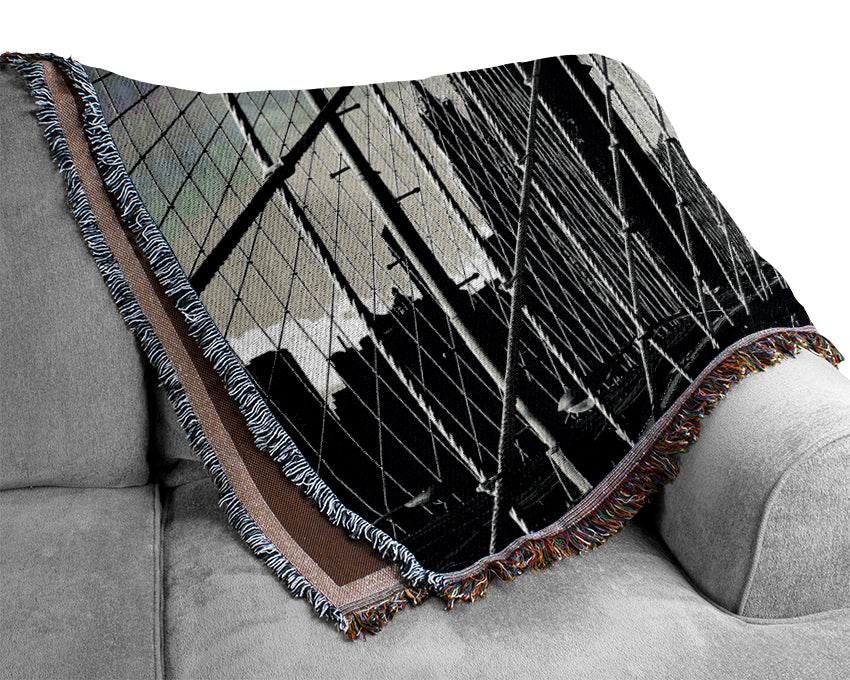 NYC Brooklyn Bridge Architect B n W Woven Blanket