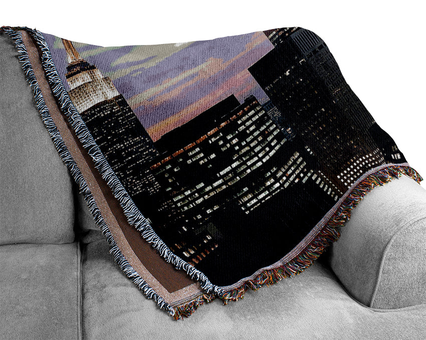 NYC Empire State Building Lilac Sky Woven Blanket