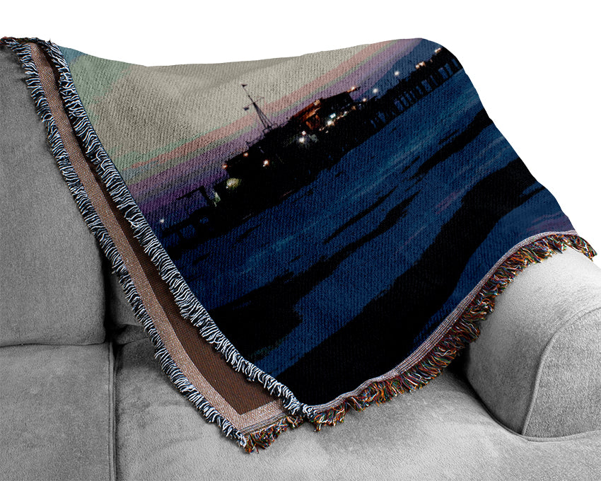 Ocean Pier Moonlight Woven Blanket