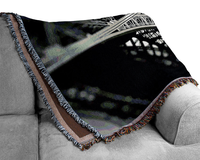 Paris Under The Eiffel Tower B n W Woven Blanket