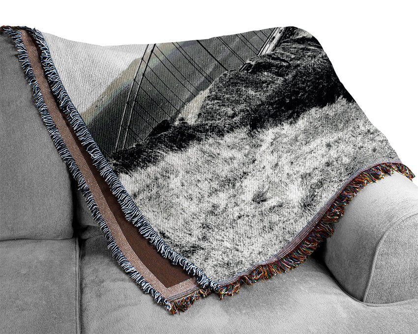 San Francisco Bridge B n W Across The Waters Woven Blanket