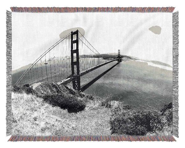 San Francisco Bridge B n W Across The Waters Woven Blanket