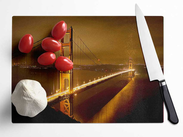 San Francisco Bridge Golden Mist Glass Chopping Board