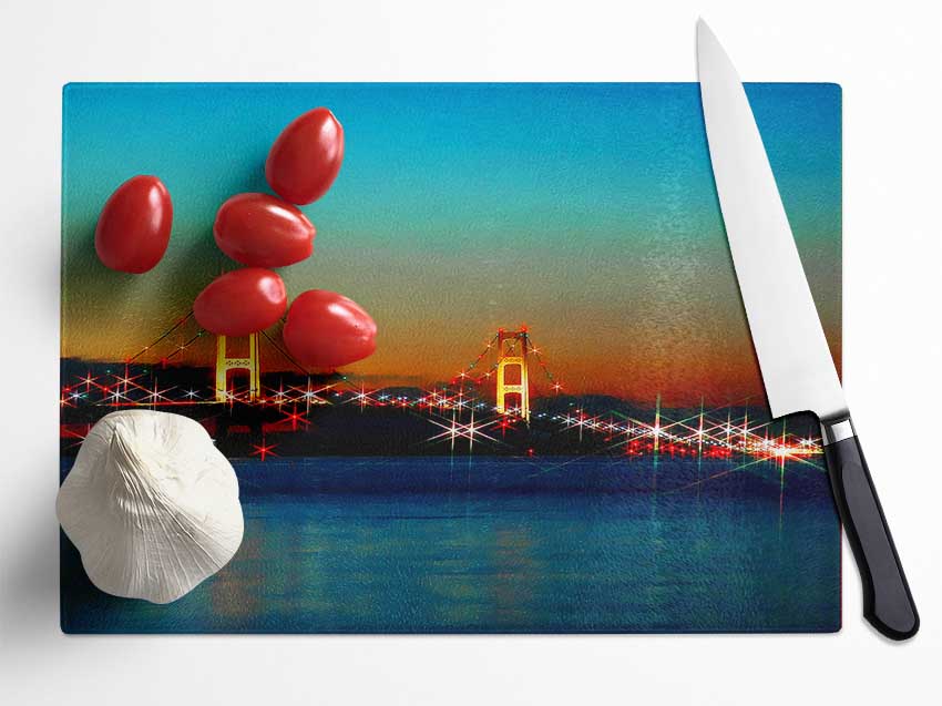 San Francisco Bridge Lights Glass Chopping Board